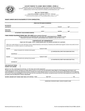 Fillable Online ASSUMED NAME RECORD (DBA) Fax Email Print - pdfFiller