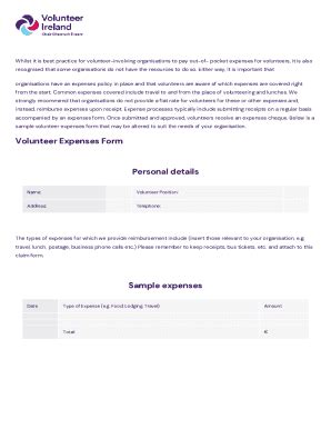 Fillable Online Volunteer Expenses Form Personal details Sample ...