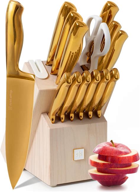 Amazon.com: Gold Knife Set with Walnut Block – 13-Piece Full Tang ...