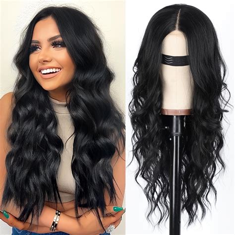 Amazon.com : STYLER Long Black Wavy Wig for Women 29 Inch Middle Part ...