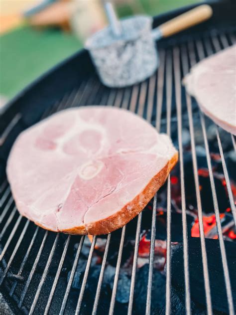 Grilled Ham Steaks with Brown Sugar-Mustard Glaze - Girl Carnivore