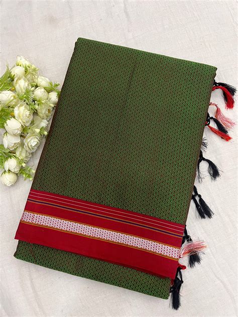 Olive Maroon Khun Saree – The Loom Store
