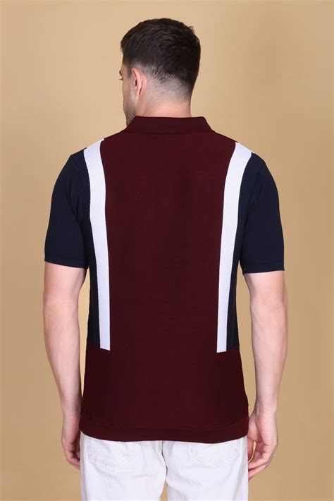 Men Striped Polo Neck Pure Cotton Maroon T-Shirt – DZANT