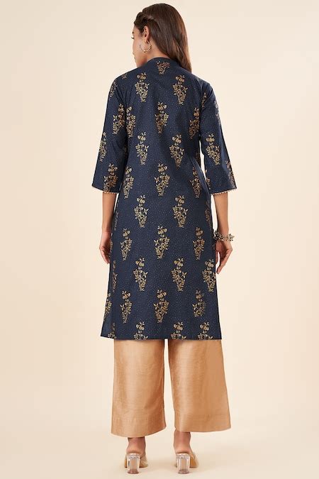 Navy Printed Below Waist Festive Women Regular Fit Kurtas - Selling ...