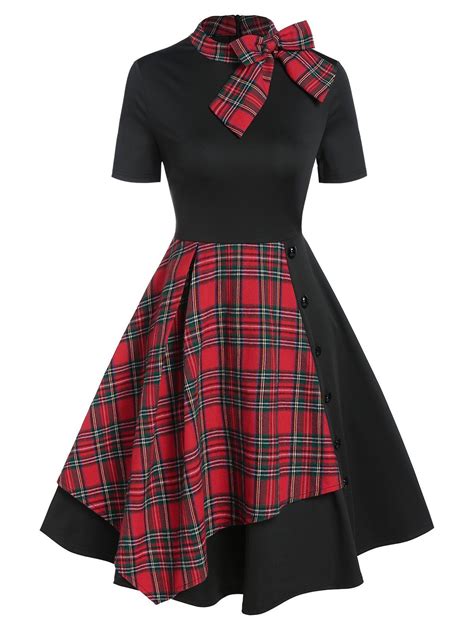 Vintage Bowknot Plaid Fit and Flare Dress in 2025 | Clothes for women ...