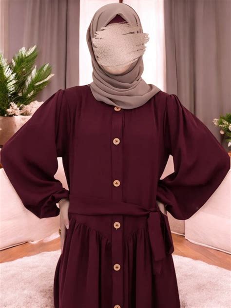 Multi-Tiered Abaya with Wooden Buttons and Elasticated Sleeves ...