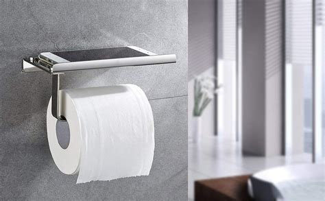 Aquieen Stainless Steel Toilet Paper Holder with Mobile Phone Storage ...