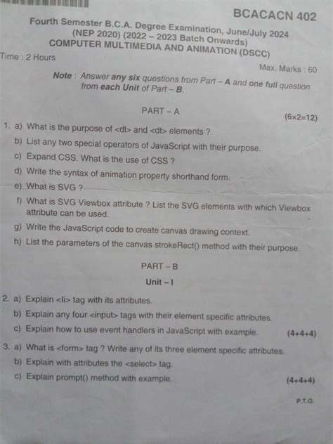 IV Sem NEP BCA CMA Exam Questions - Computer Multimedia & Animation ...