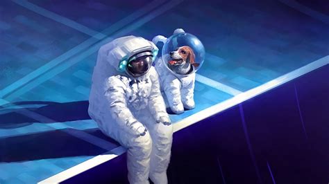 Wallpaper astronaut, spacesuit, sadness, dog, art hd, picture, image