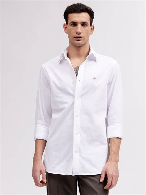 Shop Gant Men White Solid Button-down Collar Full Sleeves Shirt Online ...