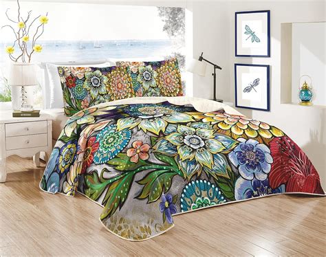 Amazon.com: 3 Piece Boho Floral Quilt Sets Full/Queen Size Colorful ...