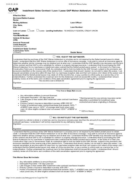 2023-2026 TX Installment Sales Contract/Loan/Lease GAP Waiver Addendum ...