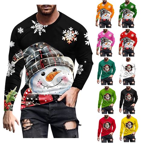 UVEASISHA On Sale Mens Ugly Christmas Long Sleeve Tshirt Funny Snowman ...