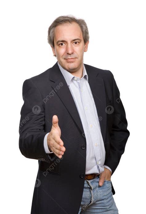 Mature Casual Man Offering To Shake The Hand Photo Background And ...