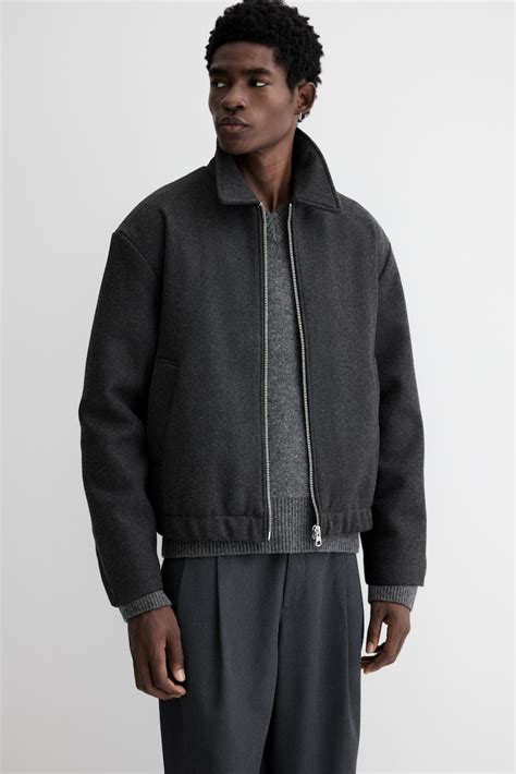 Men’s Dark grey Regular Fit Felted shacket | H&M IN