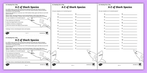 Shark Species Alphabet Worksheet - Year 4-5 Science - Twinkl