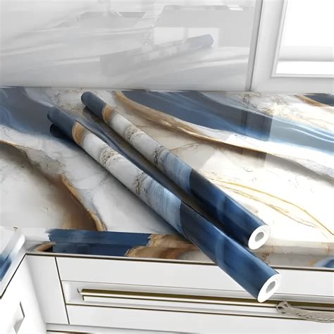 Navy Blue & Gold Wave Marble Decor Sticker (6.5 Feet X 2 Feet) – Macmlone