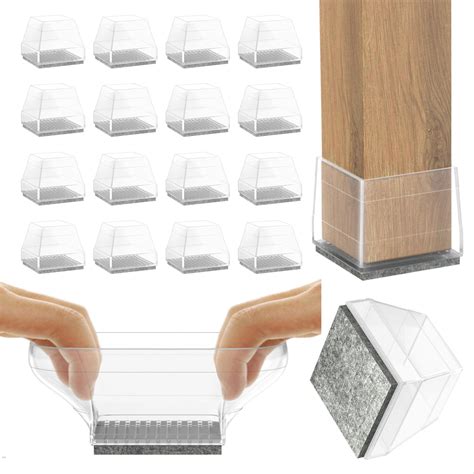 Uukyttrium 16 Pcs Square Silicone Chair Leg Floor Protector, (Clear 1 1 ...