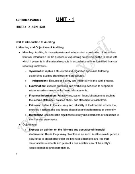 ABHISHEK PANDEY AUDITING 101: Comprehensive Unit 1 Notes - Studocu