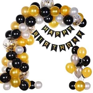 Emazing 63 Pcs All-in-One Birthday Decoration Set ? Black & Gold Happy ...