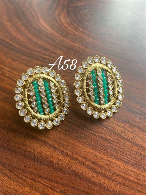 Polki studs-Green – Rohika Store