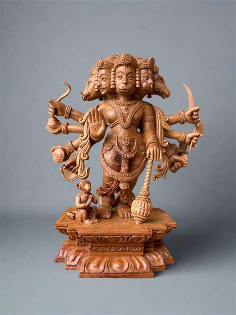 5 Mukhi Hanuman Ji – Sandalwood Carving (8 Inches) – Malji Arts India ...