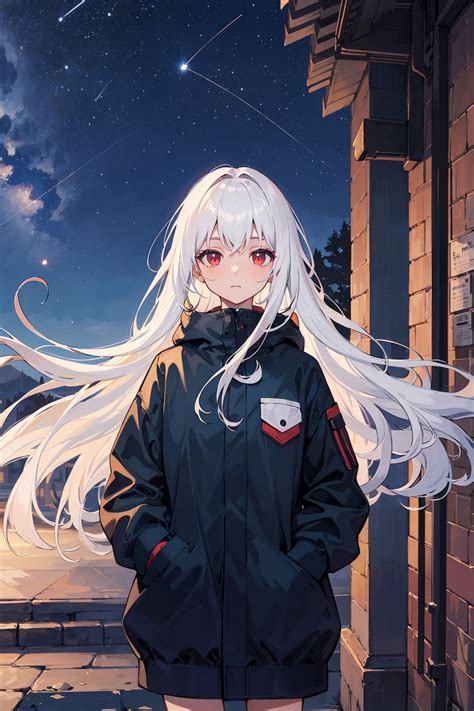 Download wallpaper 800x1200 girl, jacket, buildings, night, milky way ...