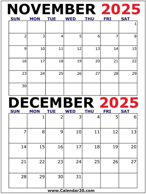 Print Calendar November And December 2025 Free