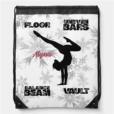 Girls Gymnastics Floor, Bars, Beam, Vault Winter Drawstring Bag | Zazzle