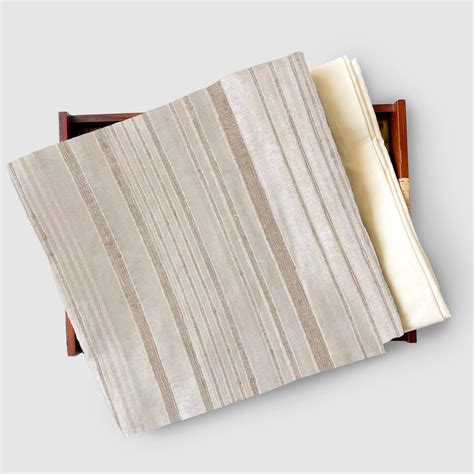 Unisex Khaki Color Dobby Stripes | Tussar Silk Kurta Fabric (3 Meters ...