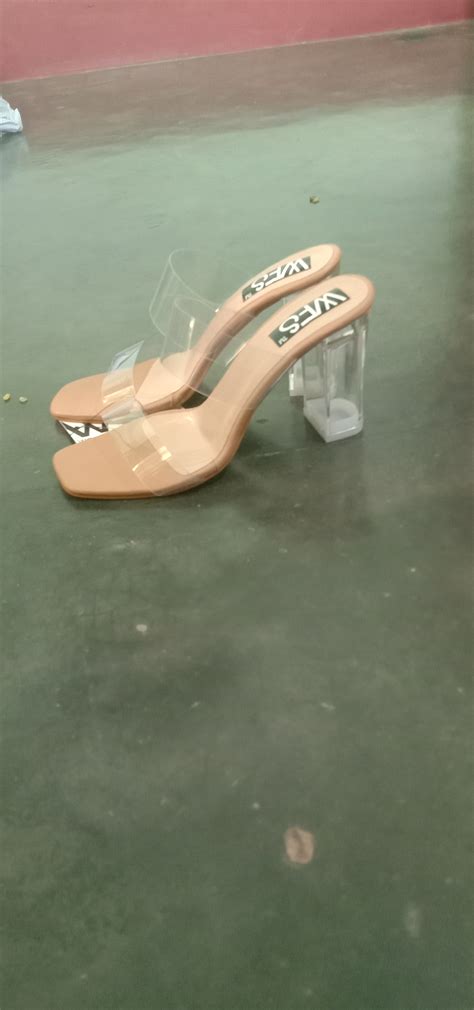 Buy WFS Women 3.5 Inch Transparent (Clear) Block Heel Sandals Beige ...