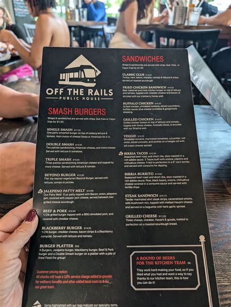 Off the Rails Menu - Updated October 2025