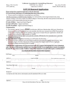 CA CATC III Renewal Application - Blank Fillable Template | Fill Out ...