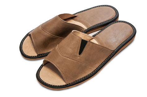 Men's genuine leather slippers summer slippers home | Etsy