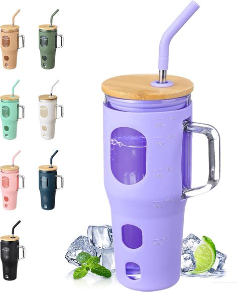 VOKOVO 32 Oz Glass Tumbler with Bamboo Lid and India | Ubuy