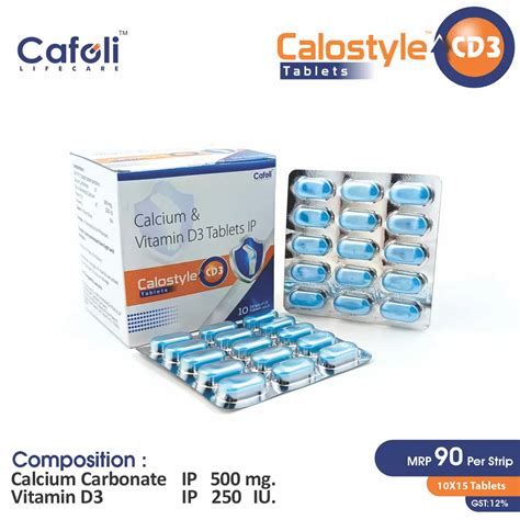 Calcium Carbonate (1250mg) + Vitamin D3 (250 IU) – Calostyle CD3 Tablet