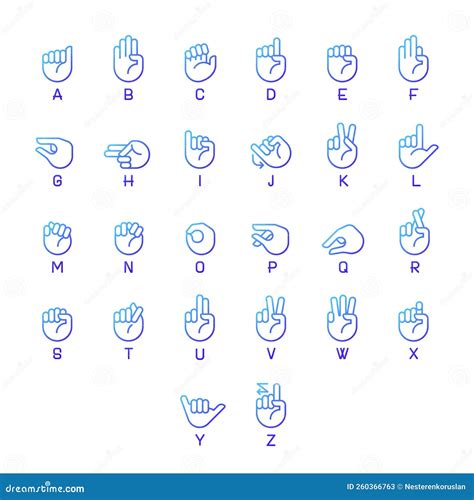 Letters in American Sign Language Pixel Perfect Gradient Linear Vector ...