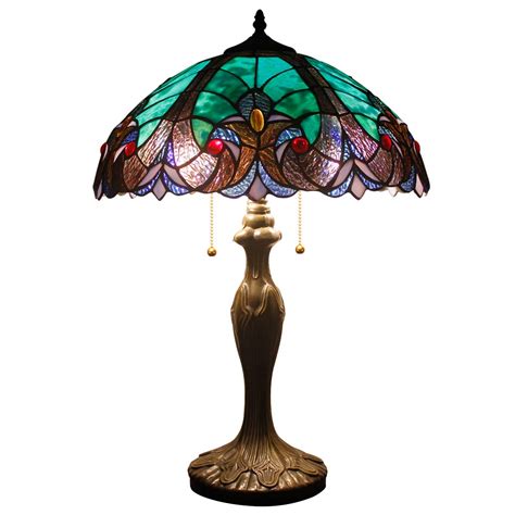 Buy WERFACTORY Tiffany Style Lamp Green Liaison Stained Glass Bedside ...