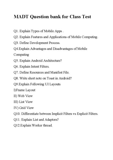 MADT Question bank for Class Test - Explain Types of Mobile Apps. Q2 ...