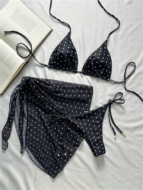 Swim Mod 3pcs Beach Summer Outfits For Women: Black & White Polka Dot ...