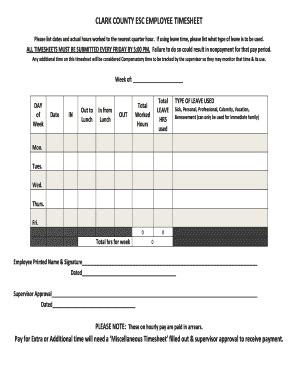 Fillable Online CLARK COUNTY ESC EMPLOYEE TIMESHEET Fax Email Print ...