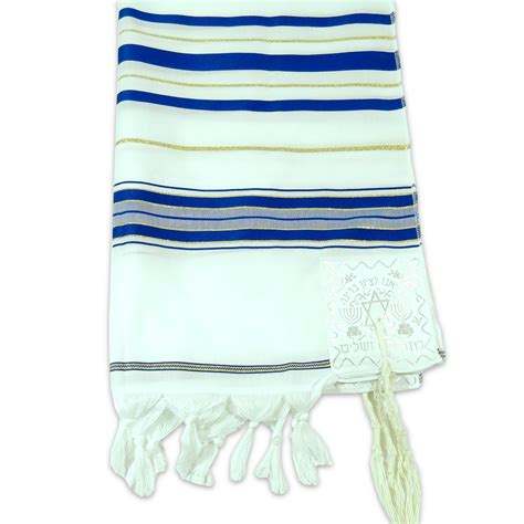 Tallit (Prayer Shawl) Bar-Mitzvah, Acrylic – Blue and Gold Stripes ...
