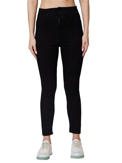 Spykar High Rise Super Slim Fit Black Jeans For Women
