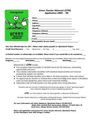 Fillable Online Green Teacher Network GTN Application 2005 06 Fax Email ...
