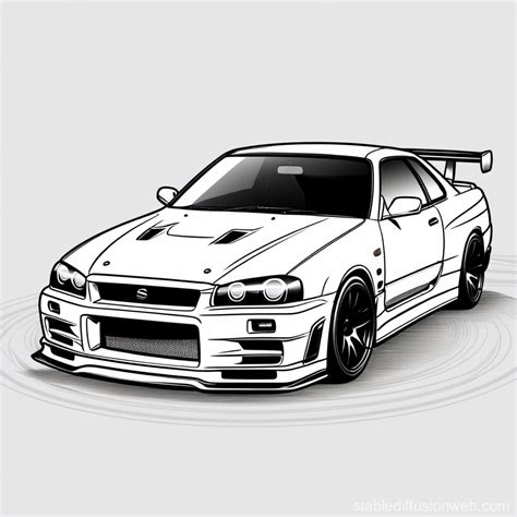 nissan skyline r34 jdm style cartoon with transparent background ...