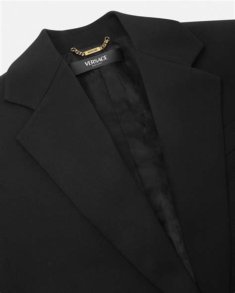 Wool-Blend Single-Breasted Boxy Blazer Black | VERSACE IN