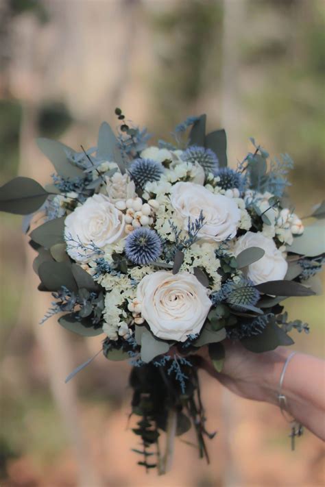 Dusty Blue Bouquet | Blue and Gray Bouquet | Blue Bouquet | White ...