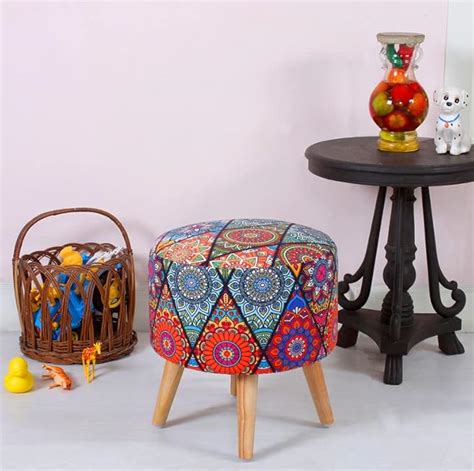 ShadowKart Pouffes Sitting Stool for Living Room, Mudda Puffy Wooden ...