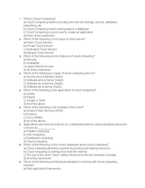 Proficiency Test - 1. What is Cloud Computing? a) Cloud Computing means ...