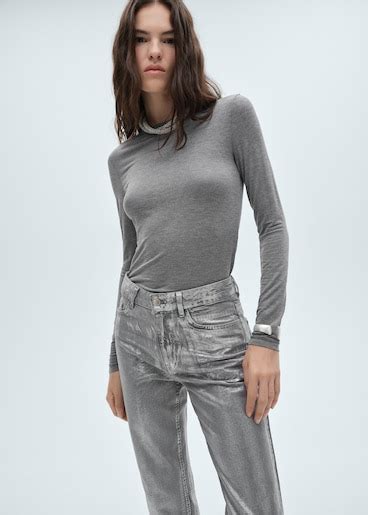 Straight foil jeans - Women | MANGO USA